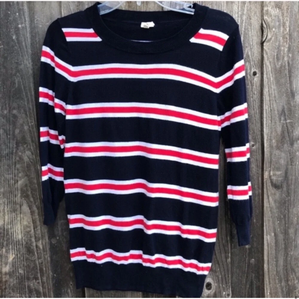 J. CREW Factory Navy Blue Red White Striped Cotton Sweater Size S
